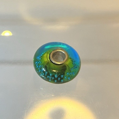 TROLLBEAD SILVER TRACE GREEN/TURQUOISE GLASS BEAD 925 STERLING SILVER 61356