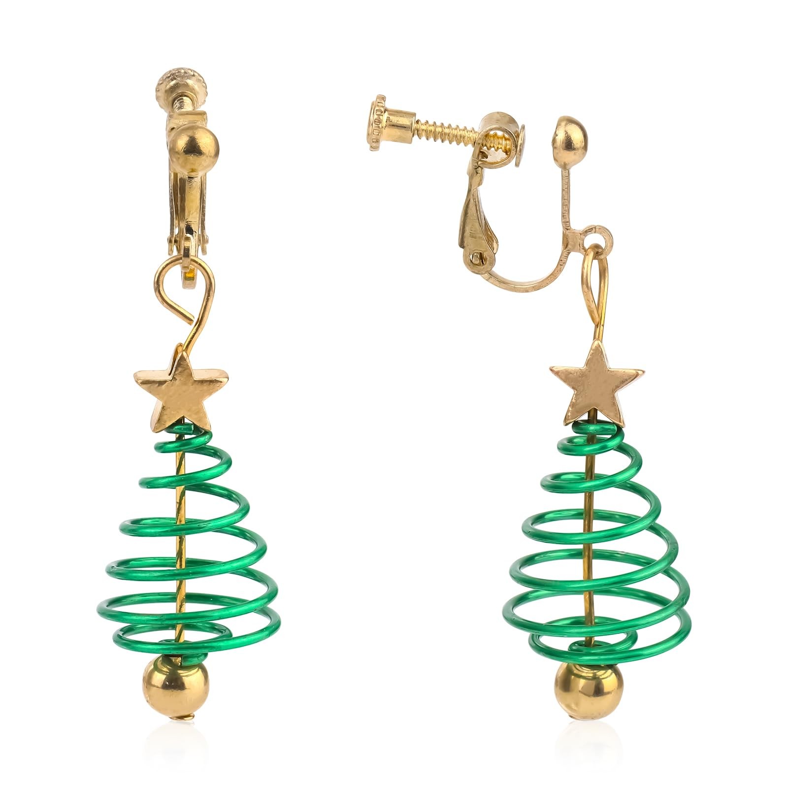 Mikovivi Christmas Tree Dangle Earrings, Green & Gold, 2.1×0.61 inch, Iron &