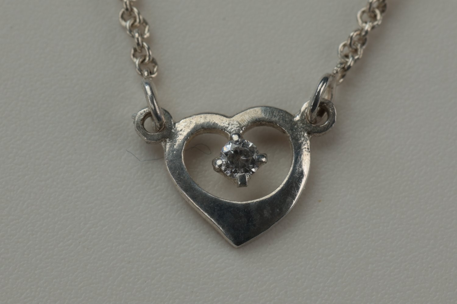 Sterling Silver 925 Open Heart Pendant Necklace CZ Stone 16 Inch w/ Box