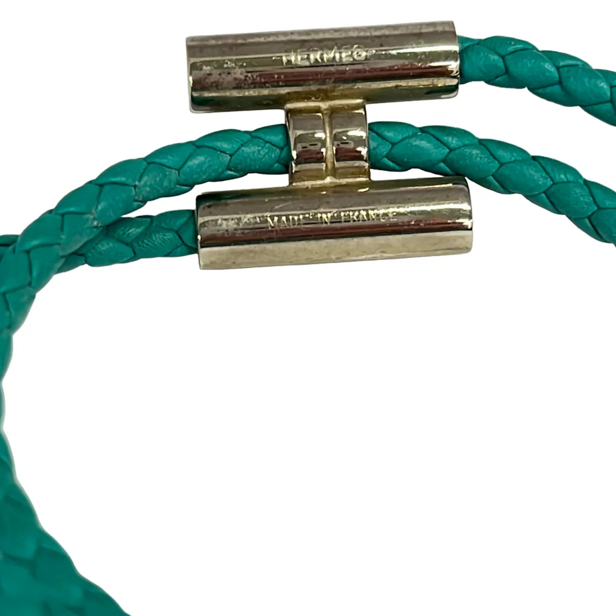 HERMES Tournis Blue Silver Leather Hardware None Bangle