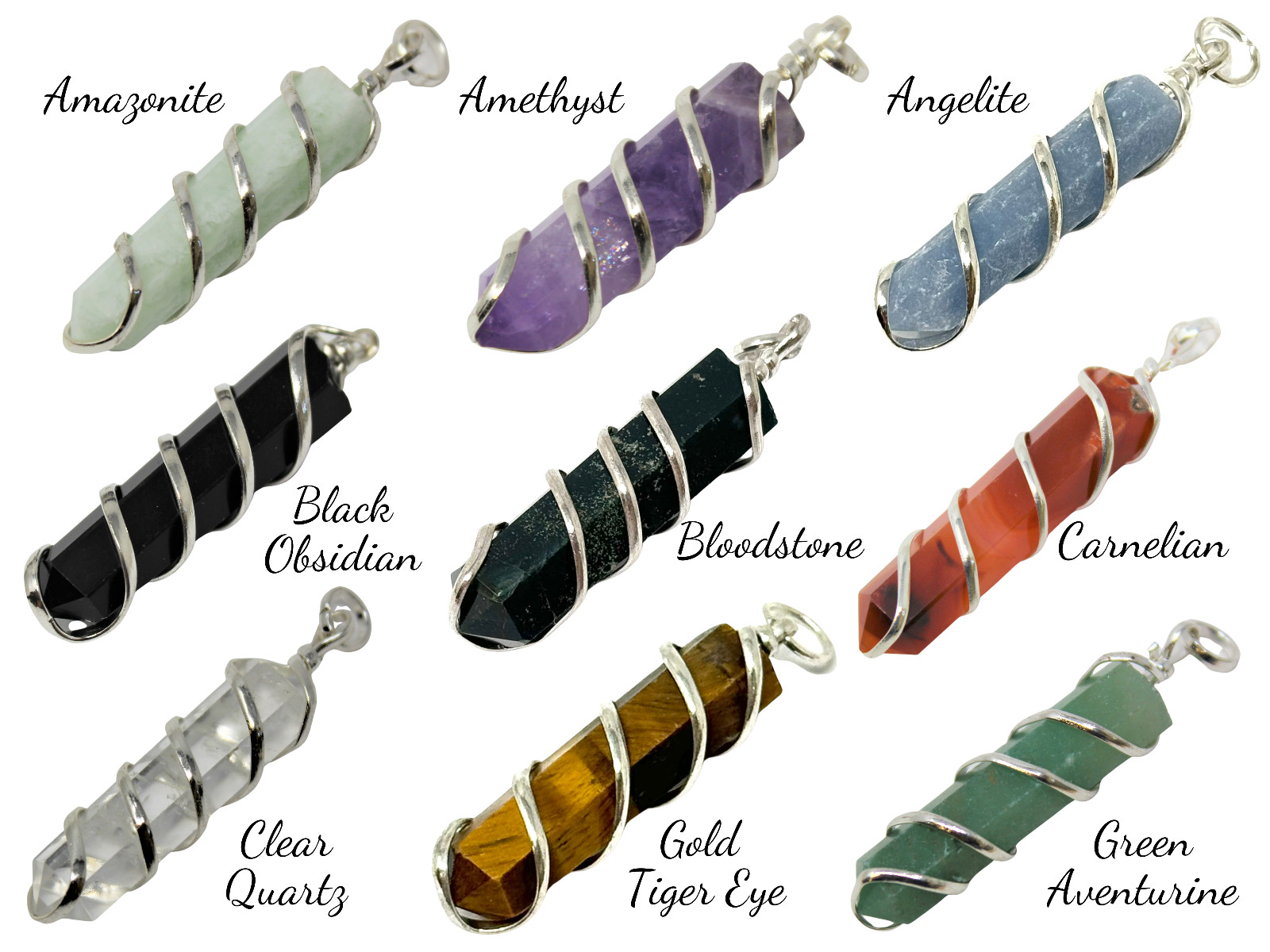 Crystal Gemstone Point Pendants – Wire Wrapped, Spiral, Diamond, Natural Pendant