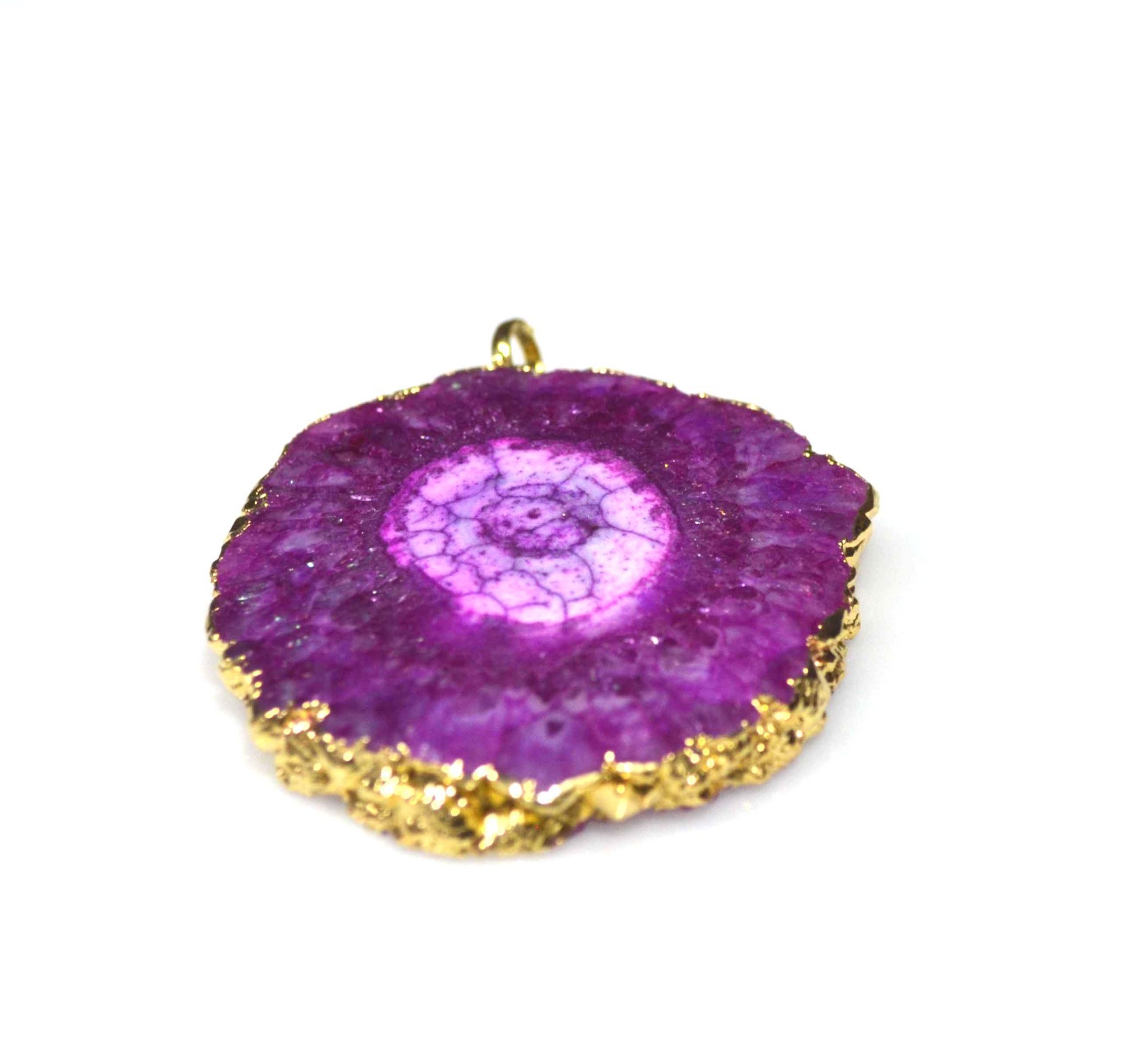 147 Cts. Golden Electroplated Pink Crystal Druzy Pendant Agate Gems Jewelry-A820