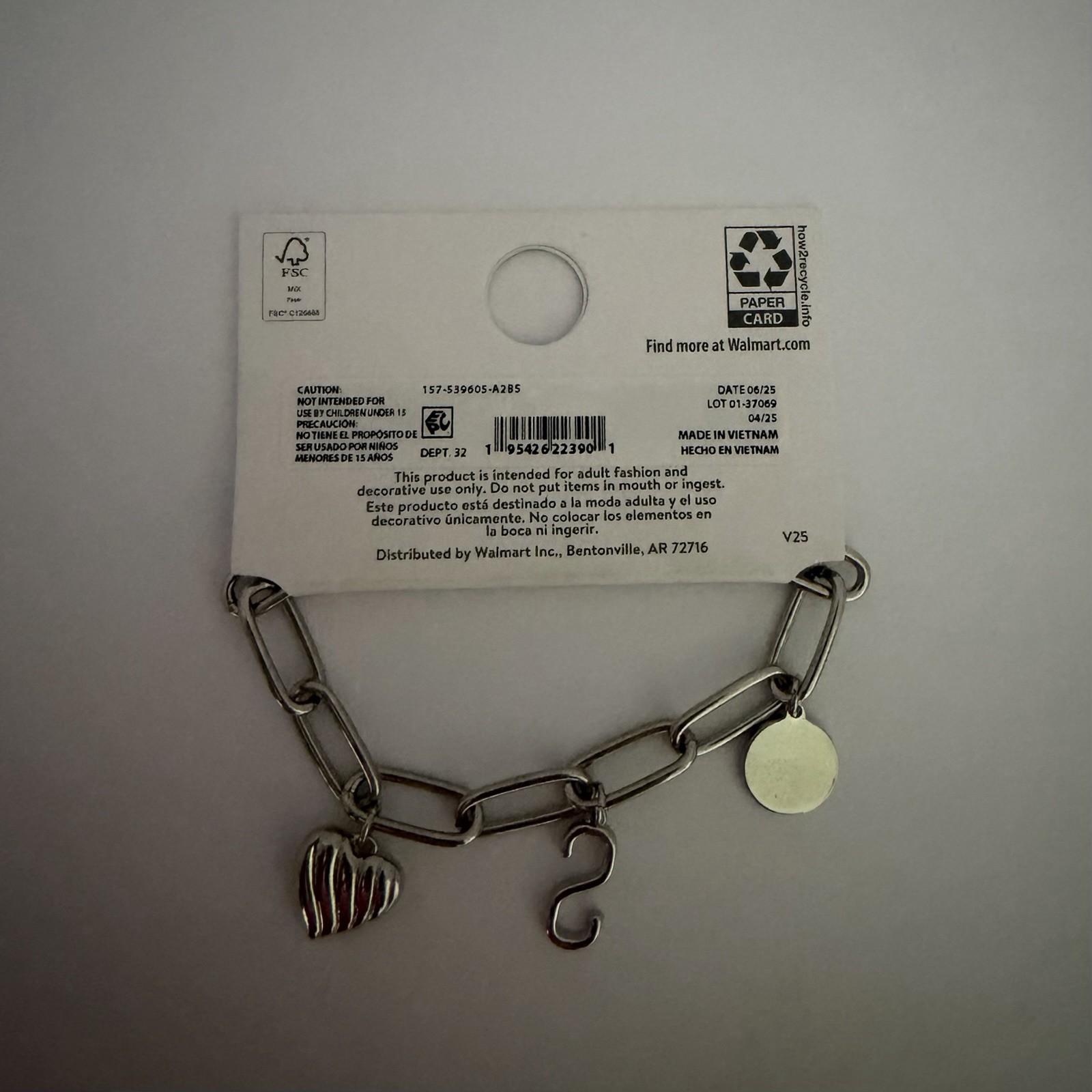 Time And Tru Silvertone Initial Charm Bracelet, Initial “S”