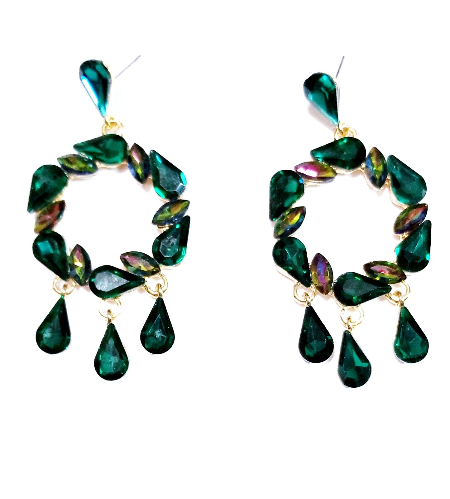 Chandelier Rhinestone Crystal Pageant Bridal Earrings Green Drop Dangle 3 Inch