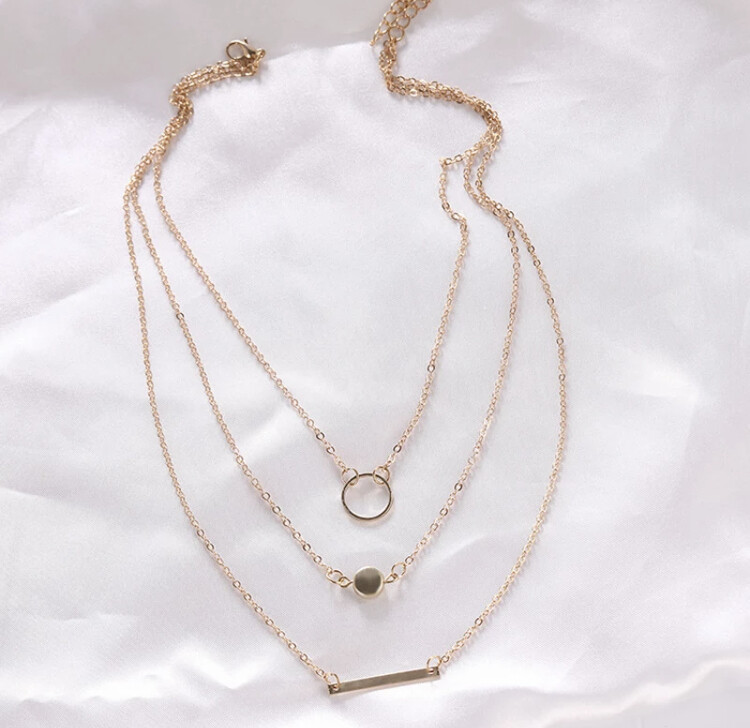 Fashion Jewelry Gold Or Silver Triple Layer Bar Pendant Necklace TK10-4