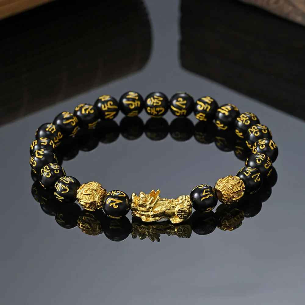 Feng Shui Black Obsidian Bead Pixiu Bracelet Attract Wealth Good Luck Jewelry US