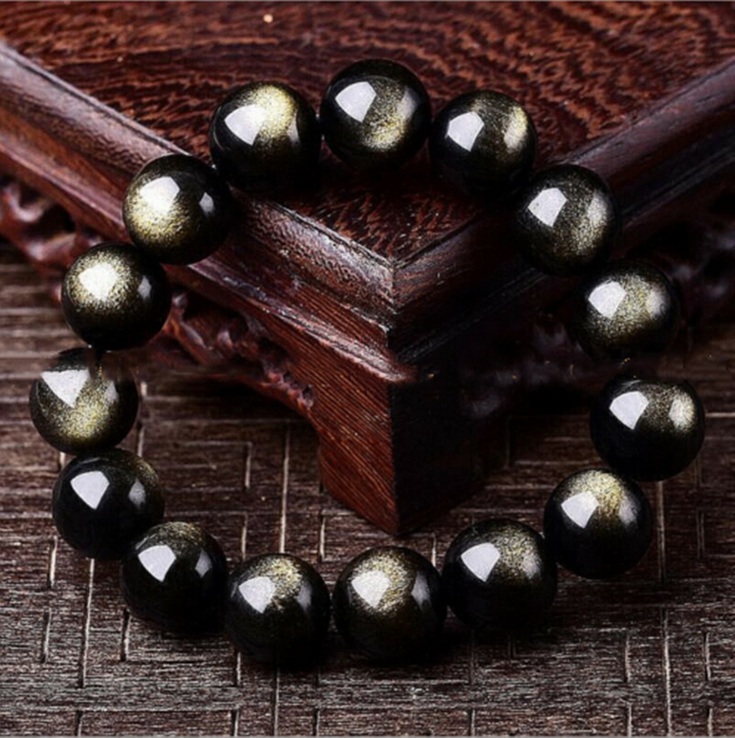 12mm/14mm/16mm/18mm/20mm Natural Gold Obsidian Round Beads Bracelet 7.5” AAA+
