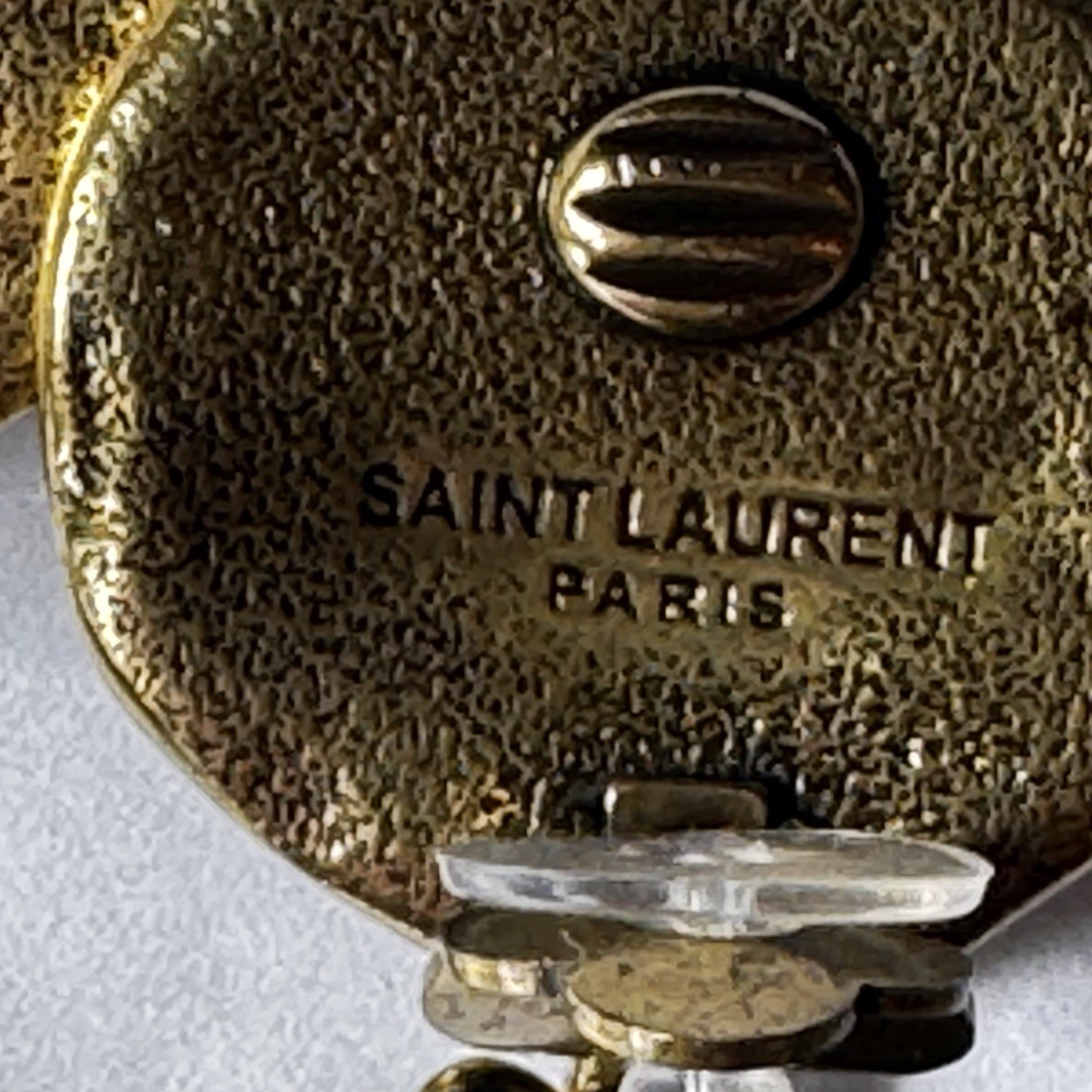 SAINT LAURENT Runway Drop Cabochon Gold Tone Earrings Designer YSL Jewelry