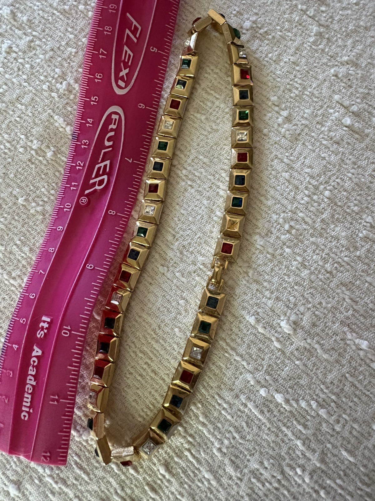 Colorful Squares of Rhinestones Set in Gold Toned Necklace
