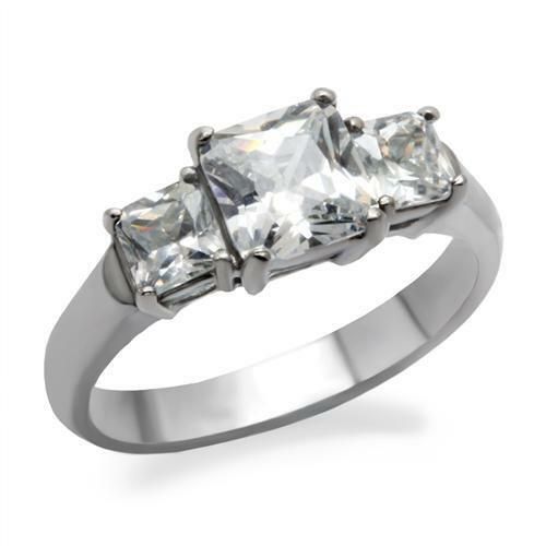 TK058 – High polished (no plating) Stainless Steel Ring with AAA Grade CZ in
