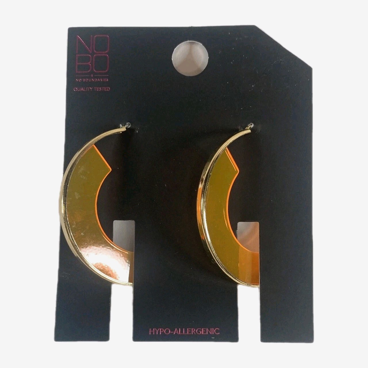No Boundaries 1 Pair Gold Tone And Neon Orange Hoop Earrings w/ Leverback 3″