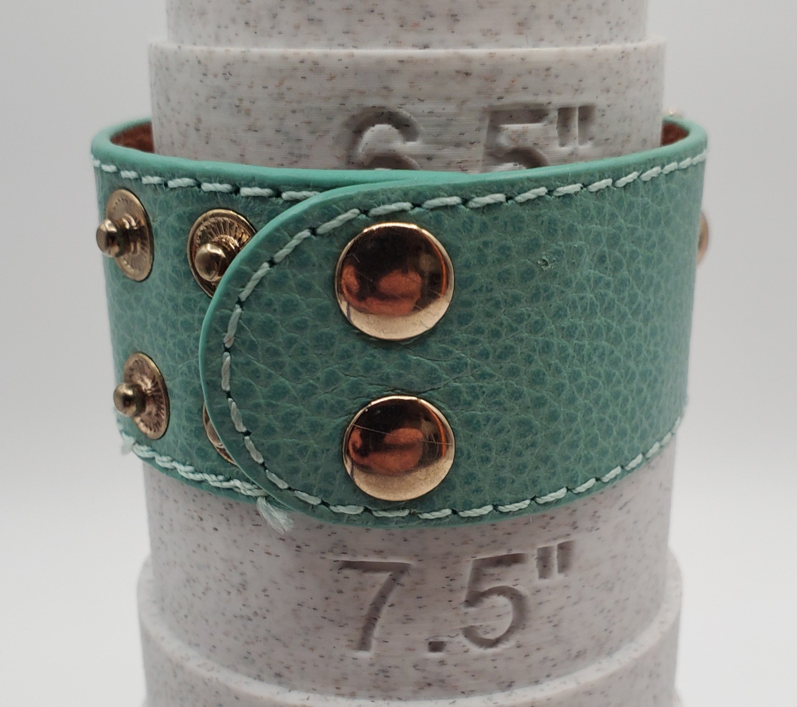 TT Monogram Wrap Bracelet 1in Wide Mint Green Pebble Leather Gold Tone Hardware