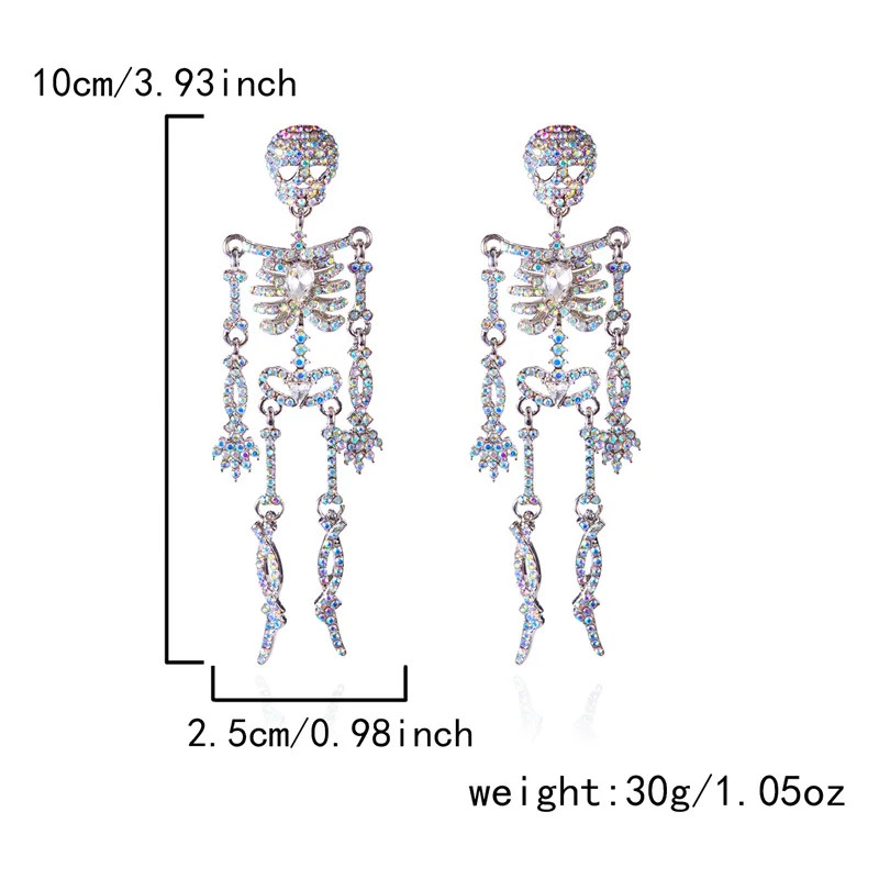 2Sets Luxury Full Rhinestone Skull Earrings Women Halloween Party Jewelry Gift
