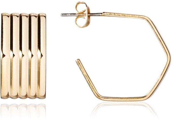 Janna Conner Los Angeles 18K Gold Plated Hexagon Hoop Friction Stud Earrings NWT
