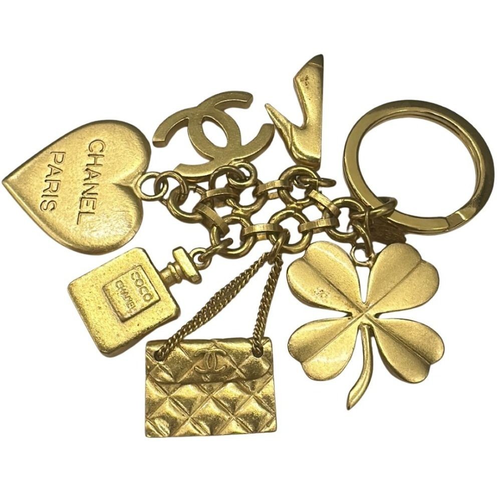 CHANEL Icon charm Key Ring COCO Mark Plated Gold Clover Heart Heel Bag Perfume