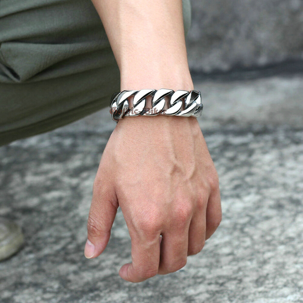 Heavy Chunky Thick Mens Cuban Curb Chain Stainless Steel Bracelet Necklace 20mm