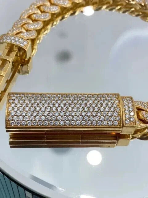 5 CT Round Cut Simulated Diamond Pave Cuban Link Bracelet 14k Yellow Gold Plated
