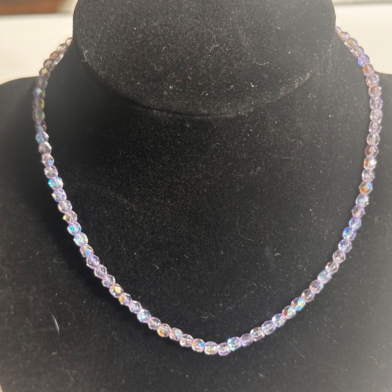 Lavender Hue Fairycore Aurora Borealis Faceted Bead Choker Necklace Small 14 in