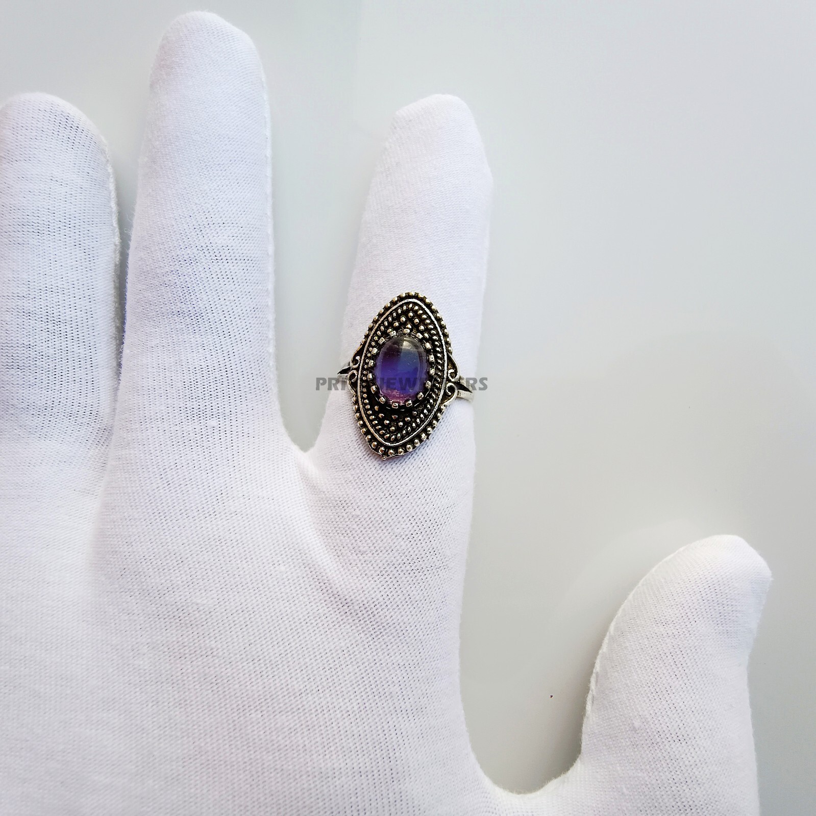 Natural Amethyst Silver Plated Ring, Handmade Antique Ring, All Size Available