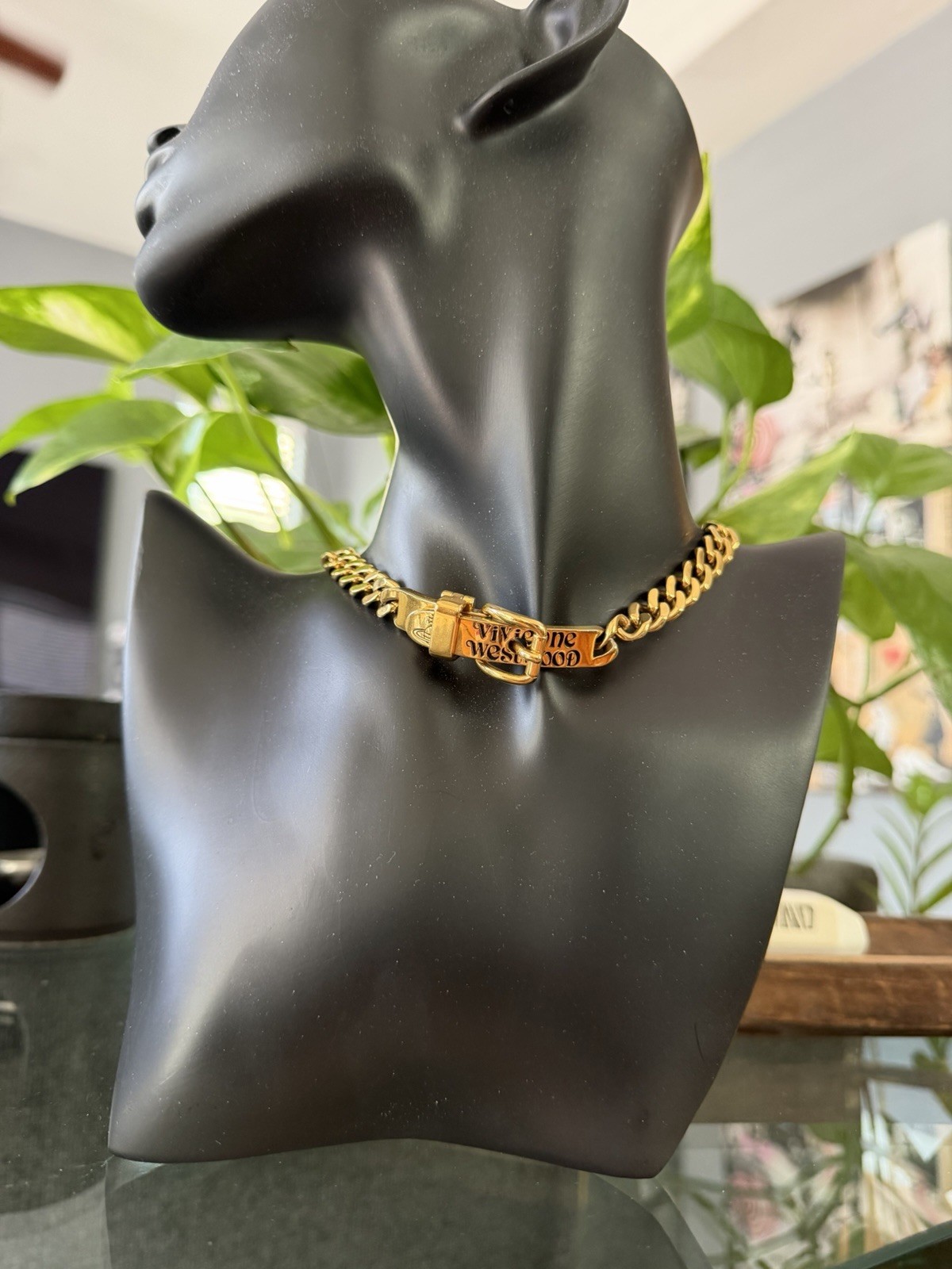 Vivienne Westwood Gold Tone Orb Clasp Curb Chain Necklace Punk Statement