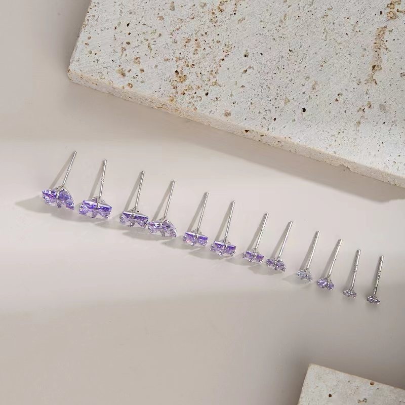 Men Women Gradient Purple Square Solitaire 925 Sterling Silver Mini Stud Earring
