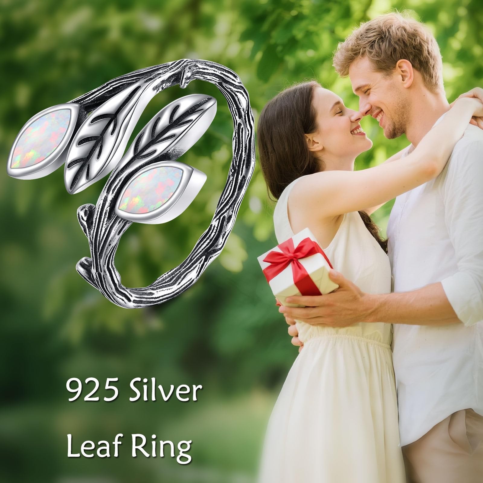 Leaf Opal Ring Sterling Silver Boho Adjustable Opal Spoon Ring Vintage Thumb …