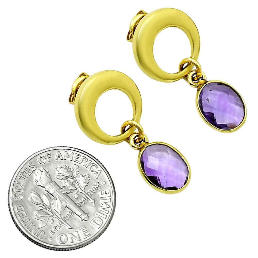 18K Gold Over Brass Natural Amethyst – Brazil Earrings Jewelry EM-1259