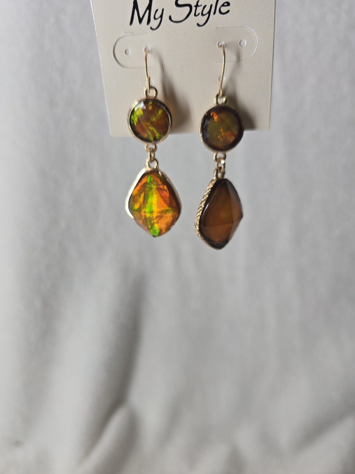 My Style Women’s Gold And Green Stones Hanging Earrings Costume Jewelry