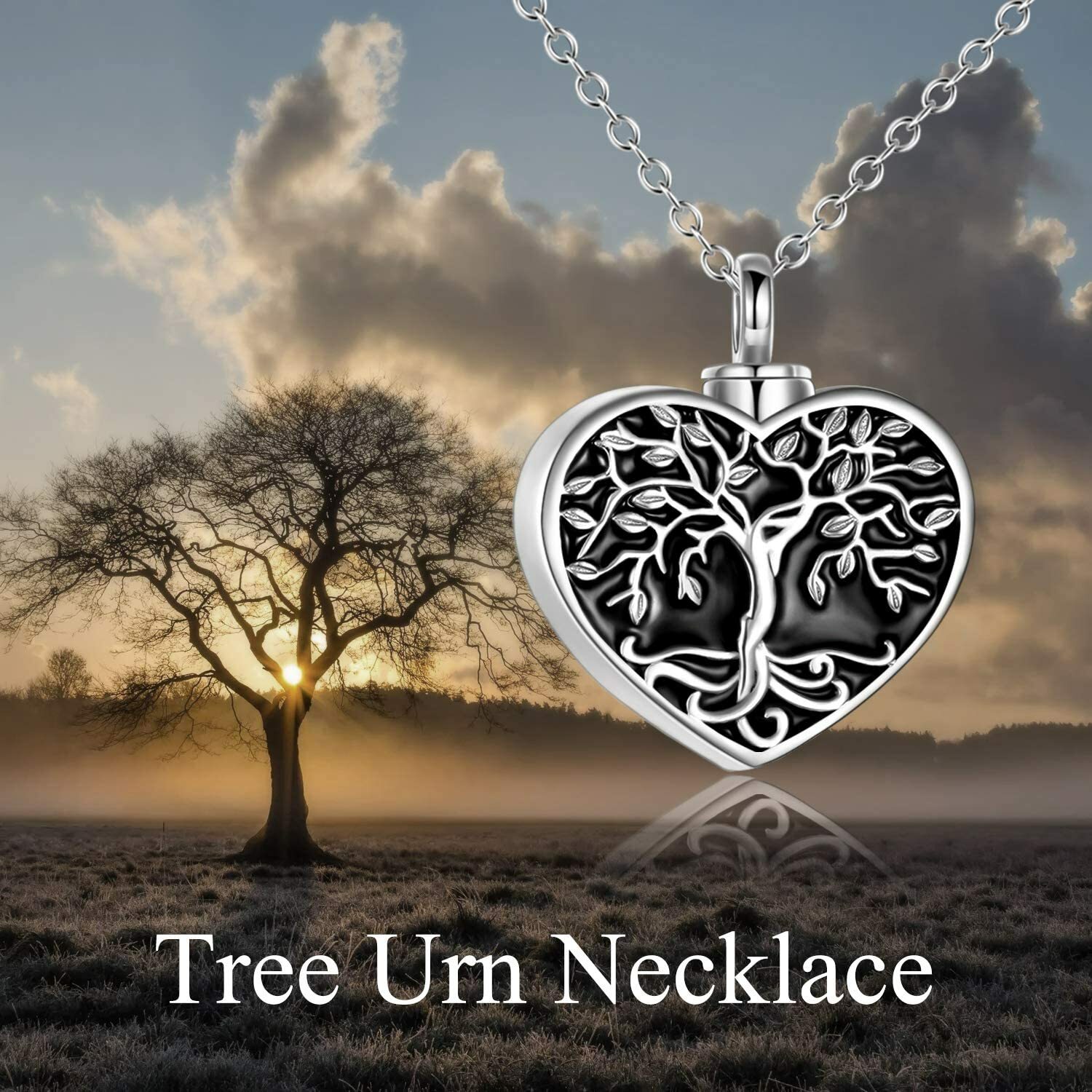 Sterling Silver Tree of Life Cremation Urn Necklaces for Ashes Heart Memorial