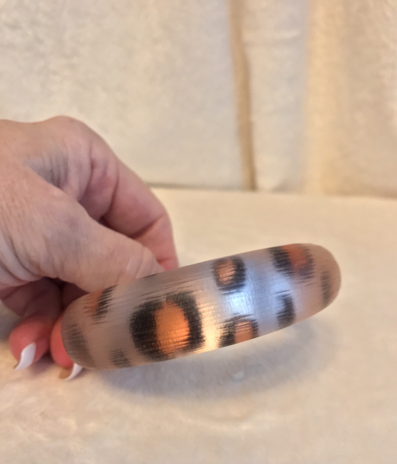 ALEXIS BITTAR Wide Pink Orange Black Leopard LUCITE Tapered Bangle Bracelet