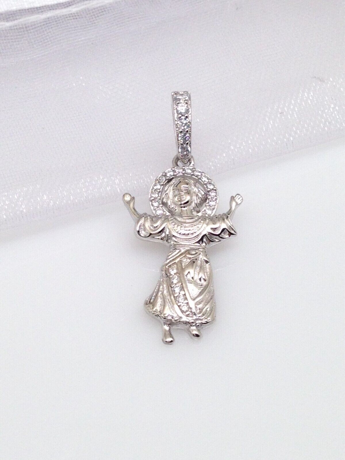 925 Sterling Silver CZ Baby Jesus Pendant 21mm(0.83″)/30mm(1.18″) Unisex