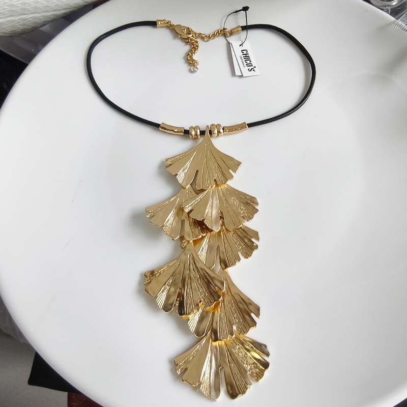 17″ Chicos Ginkgo Leaf Pendant Statement Necklace Women Party Vacation Jewelry