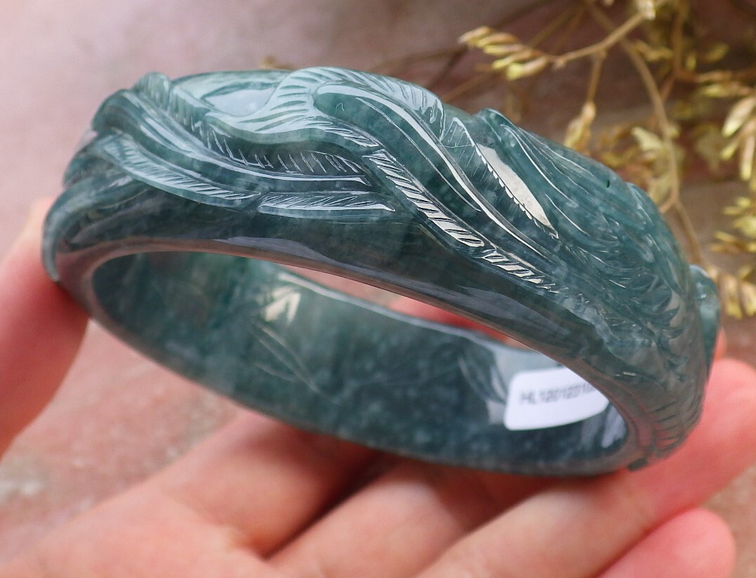 Certified Blue Green A JADE Jadeite Phoenix Bangle Bracelet 62mm 602375 AS