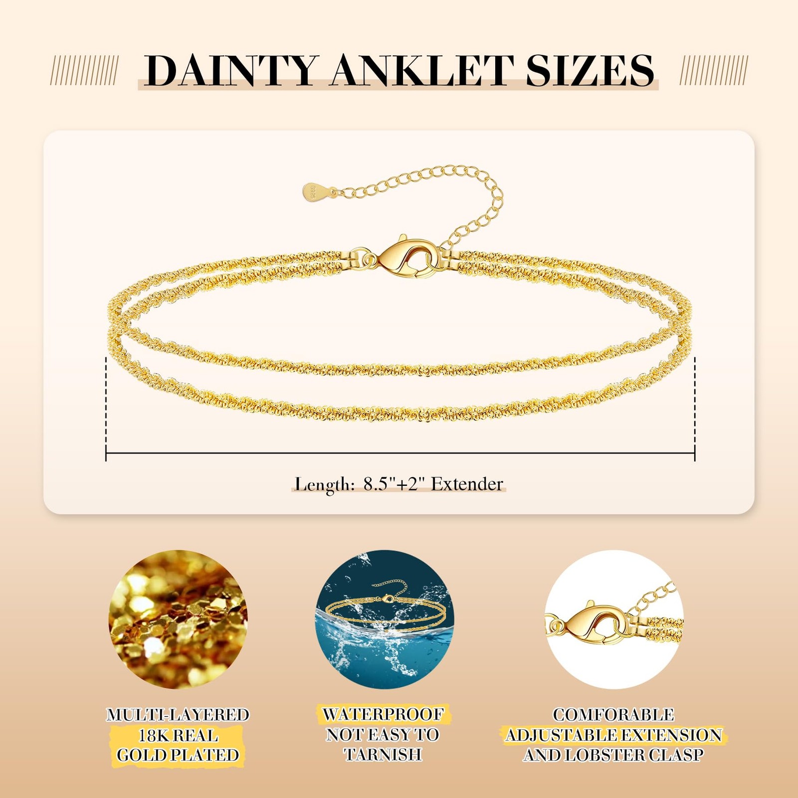 Adjustable Layered Anklet Bracelets Glitter Beach Anklet Jewelry for Women Gifts