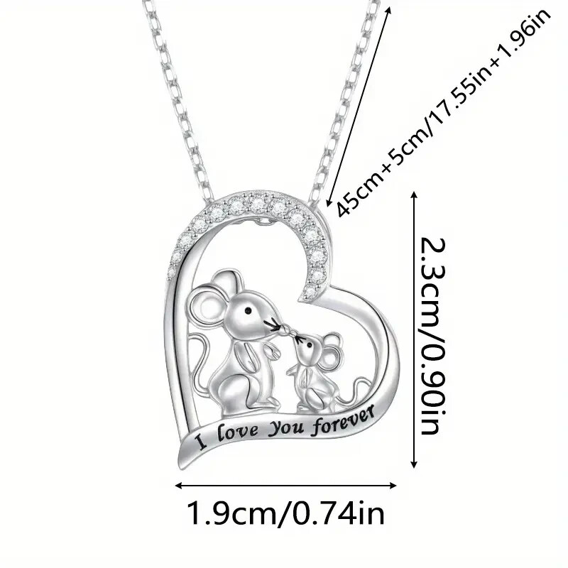 Cute Mouse Family I Love You Forever Mouse Pendant Necklace Silver Toned