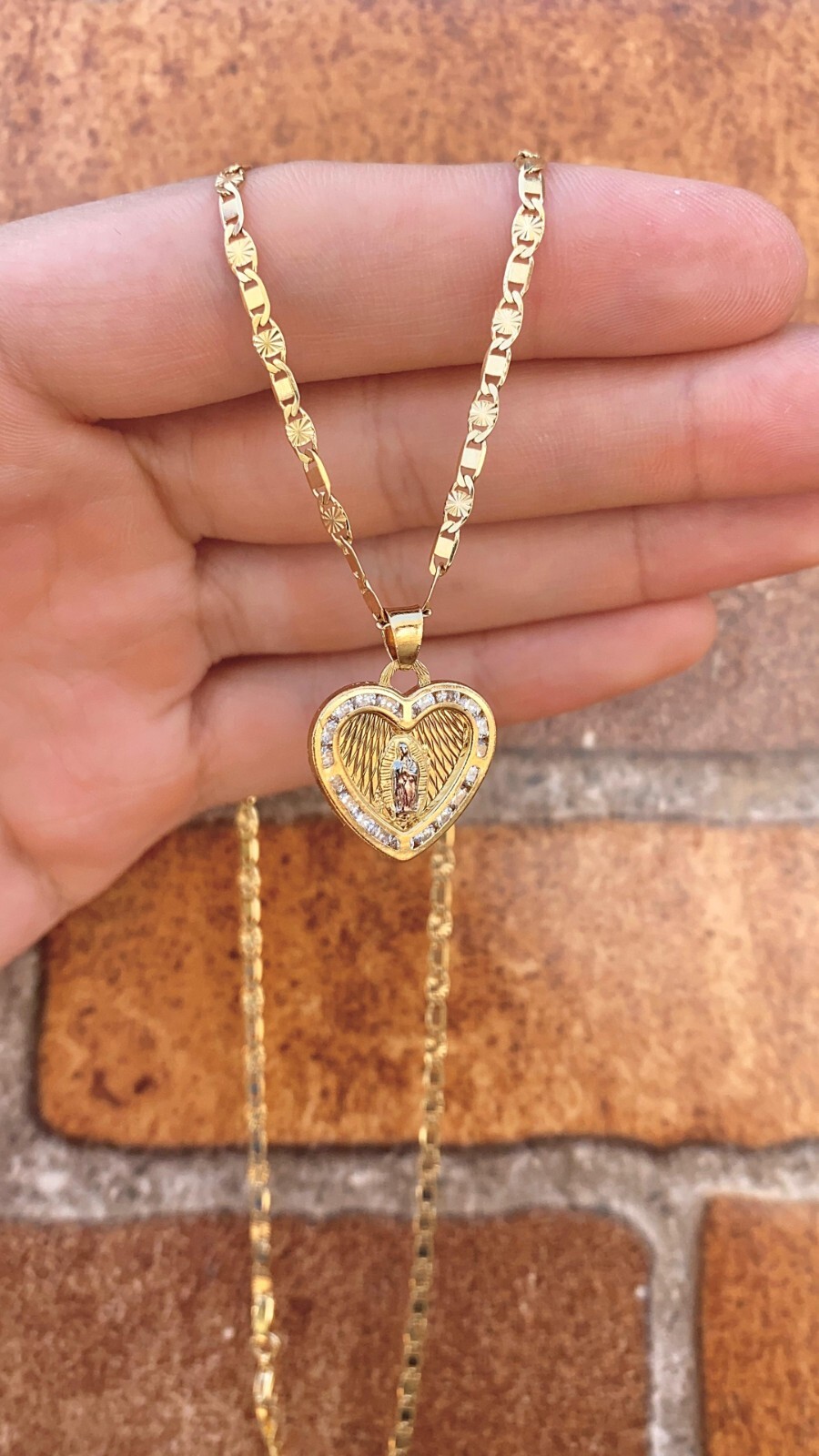 CZ Virgen de Guadalupe Necklace Virgin Mary Charm for Womens Valentino Chain