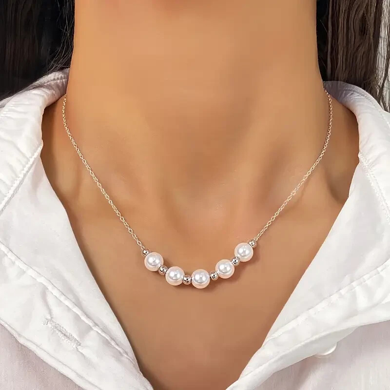 Simple Faux Pearls Necklace Adjustable Trendy Fashion Jewelry Women Gift New