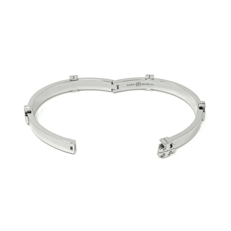 Tory Burch Classic Logo HINGE BANGLE Silver 168864 Size M