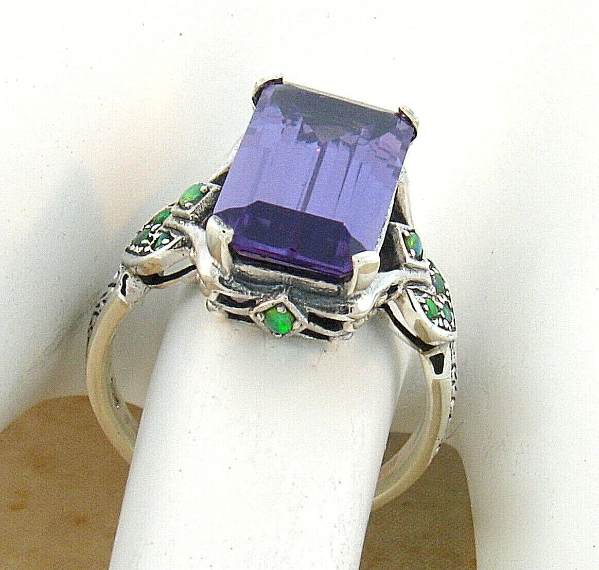 925 STERLING SILVER VICTORIAN STYLE SIMULATED 6.5 Ct ALEXANDRITE OPAL RING 303X