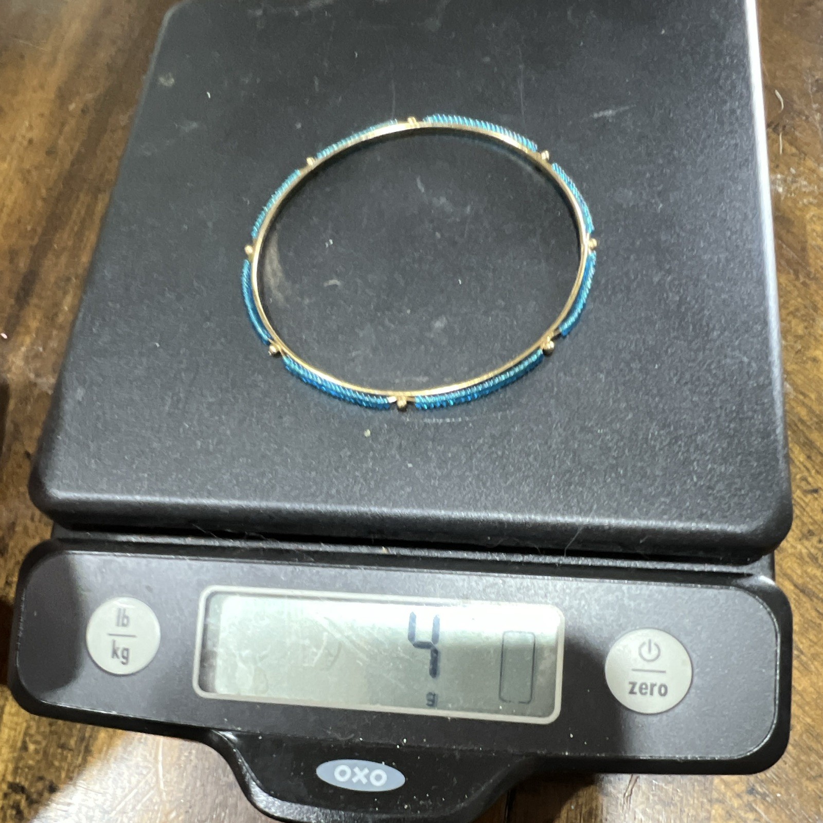Blue & Gold Tone Round Beaded Bangle Bracelet Metal Ball/Bead Chain No Clasp