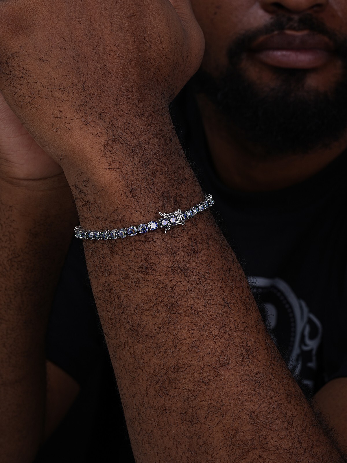 Real Iced Dark Blue MOISSANITE 5mm Tennis Bracelet 925 Silver Passes Tester GRA