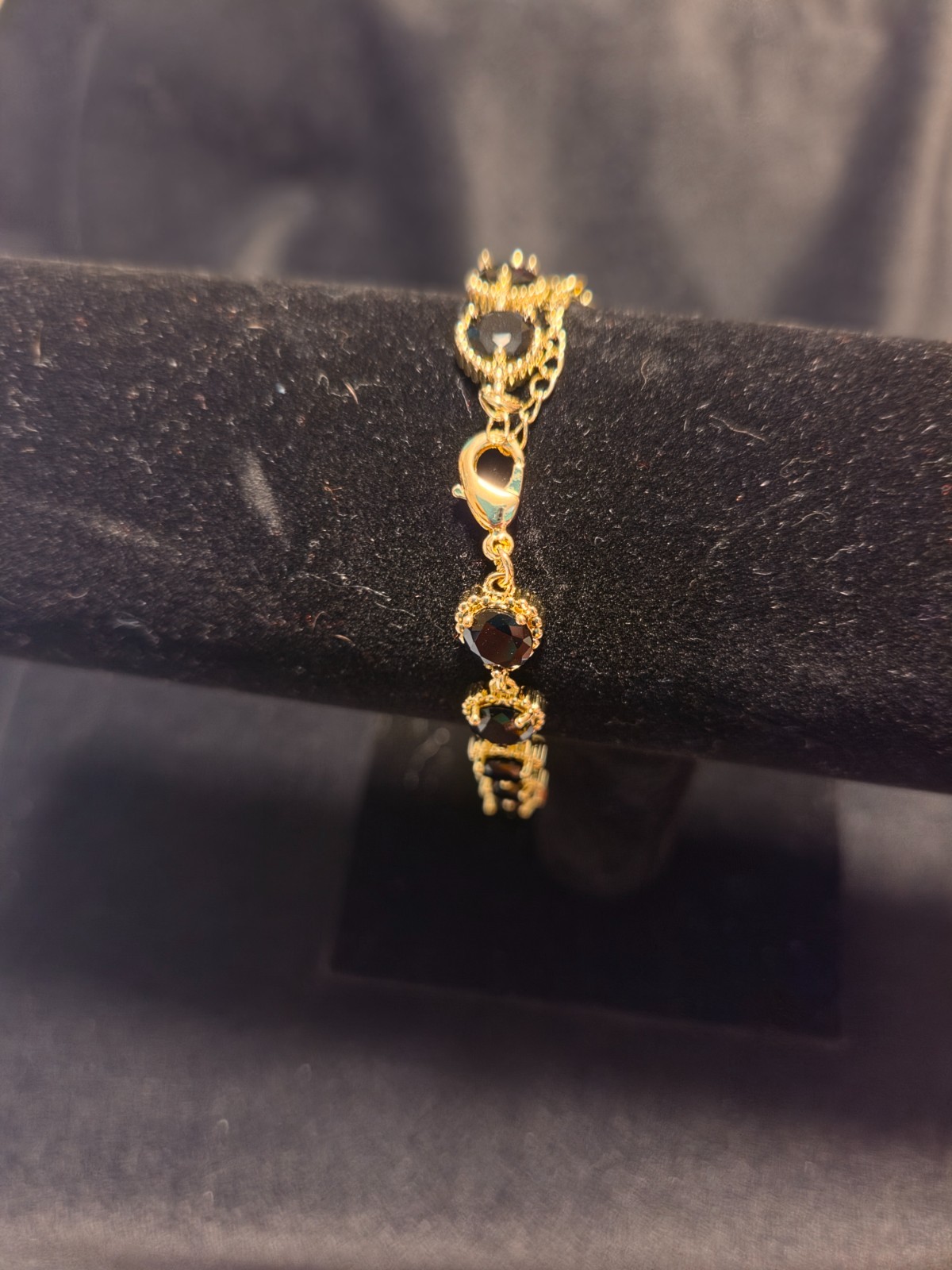 14k Yellow Gold Filled Bracelet with black stones and lock closure