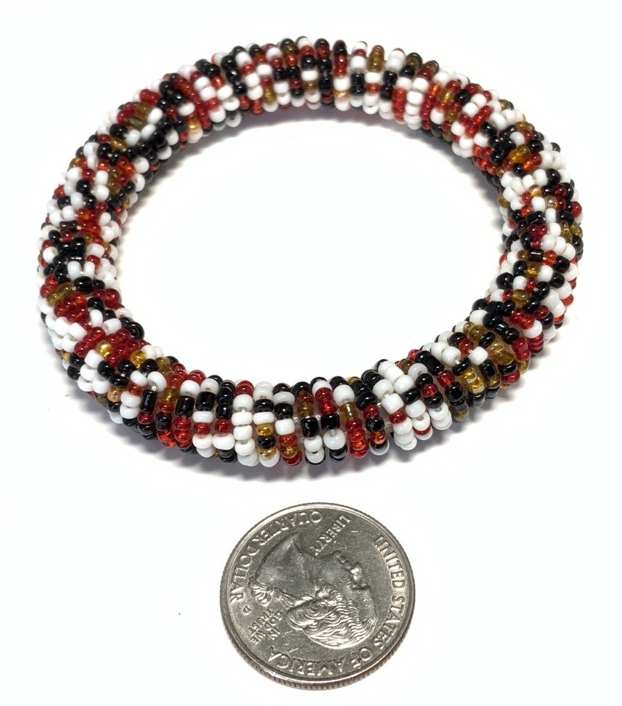 Gold, Red, White, & Black Beaded Bangle Bracelet 7-inches KC120
