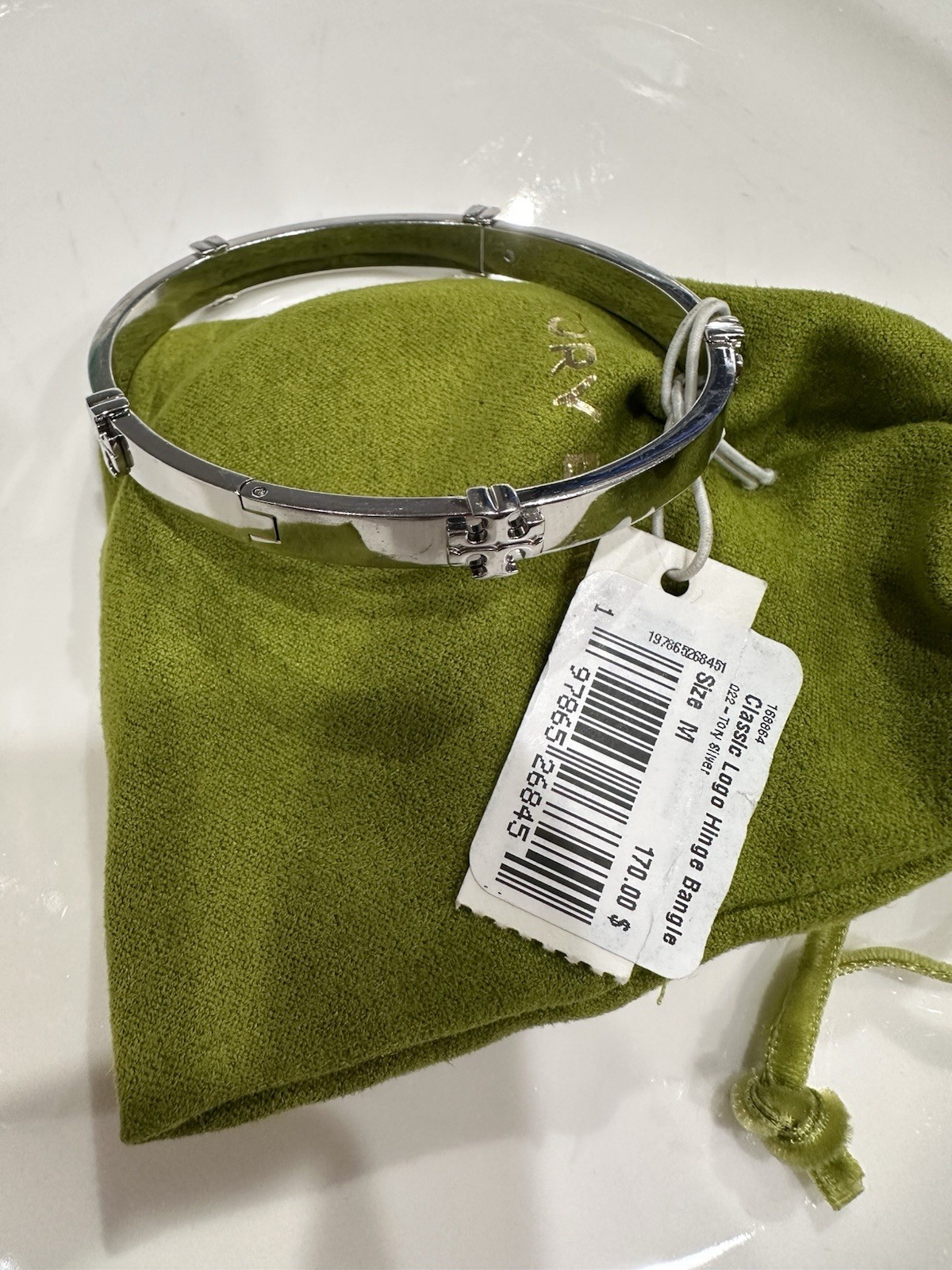 Tory Burch Classic Logo HINGE BANGLE Silver 168864 Size M