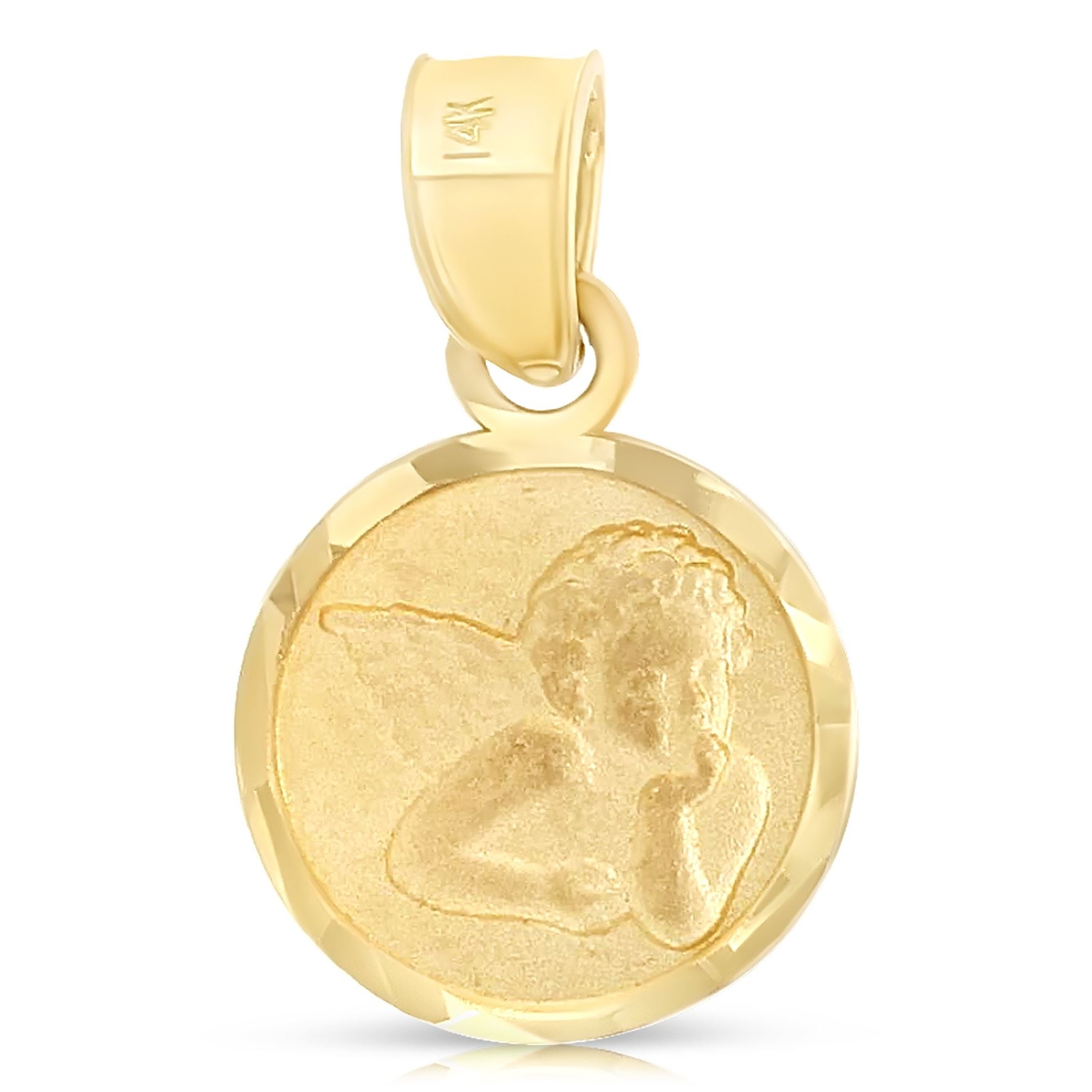 14K Yellow Gold Angel Religious Charm Pendant with 0.6mm Box Chain Necklace