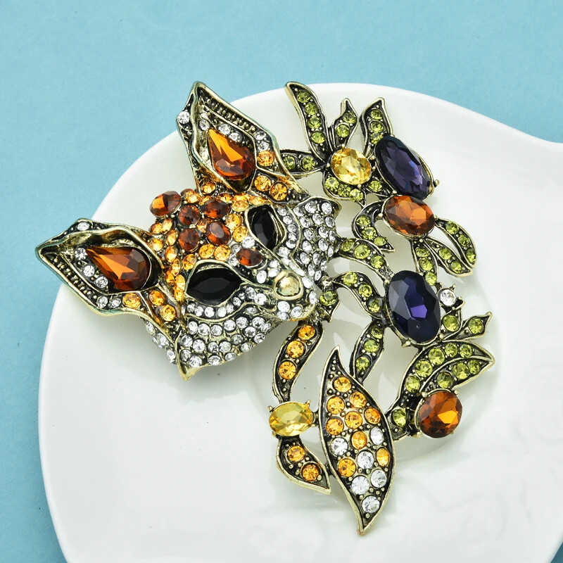 Elegant Large Rhinestone Crystal Fox Luxury Brooch Badge Women Casual Jewelry US