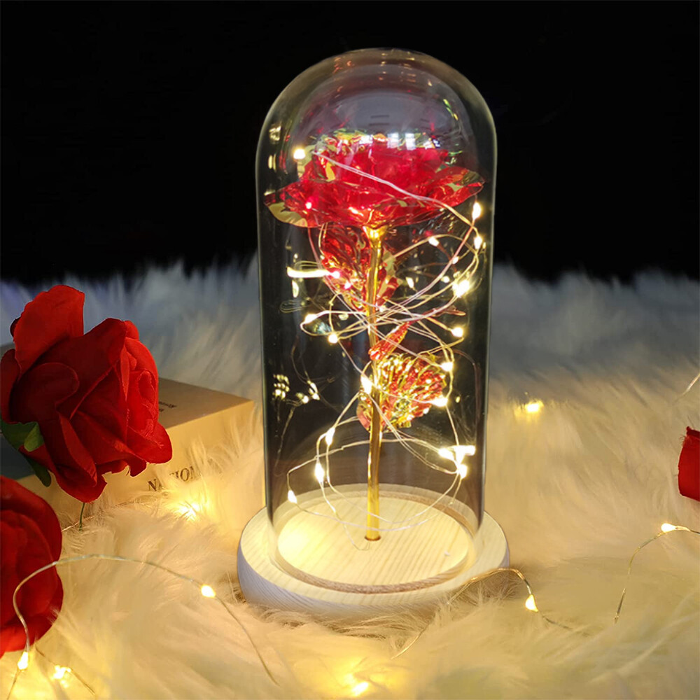 Crystal LED Rose Flower in glass dome Romantic Gift Love for mom girl Birthday
