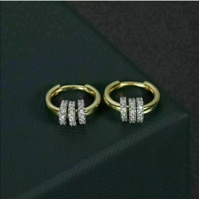 0.70Ct Round Cut VVS1 Diamond 14K Yellow Gold Plated Huggie Hoop Earrings
