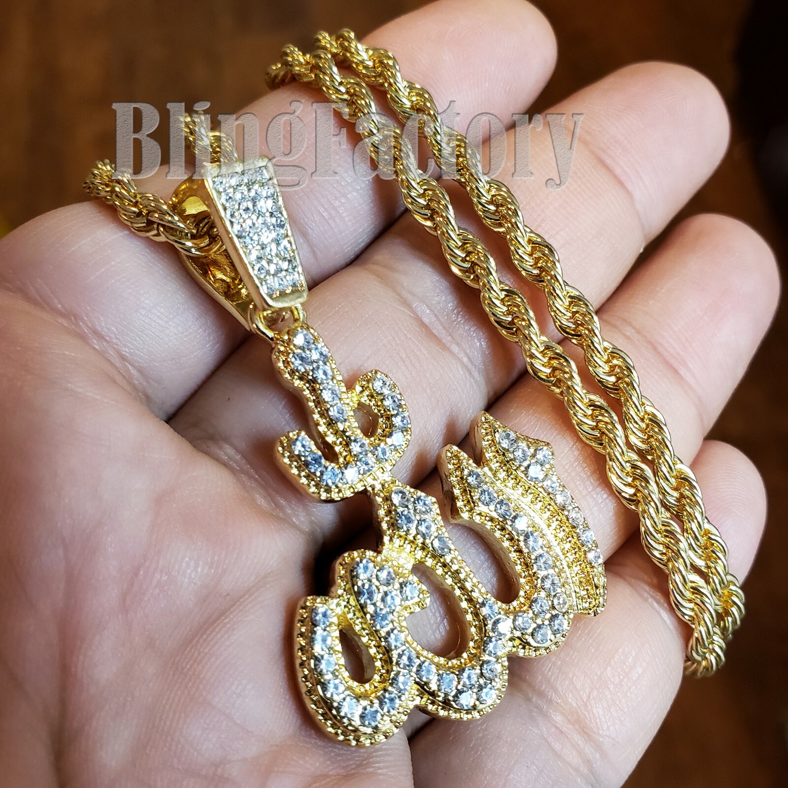 Iced Hip Hop Gold PT Muslim Allah Pendant & 4mm 24″ Rope Chain Fashion Necklace