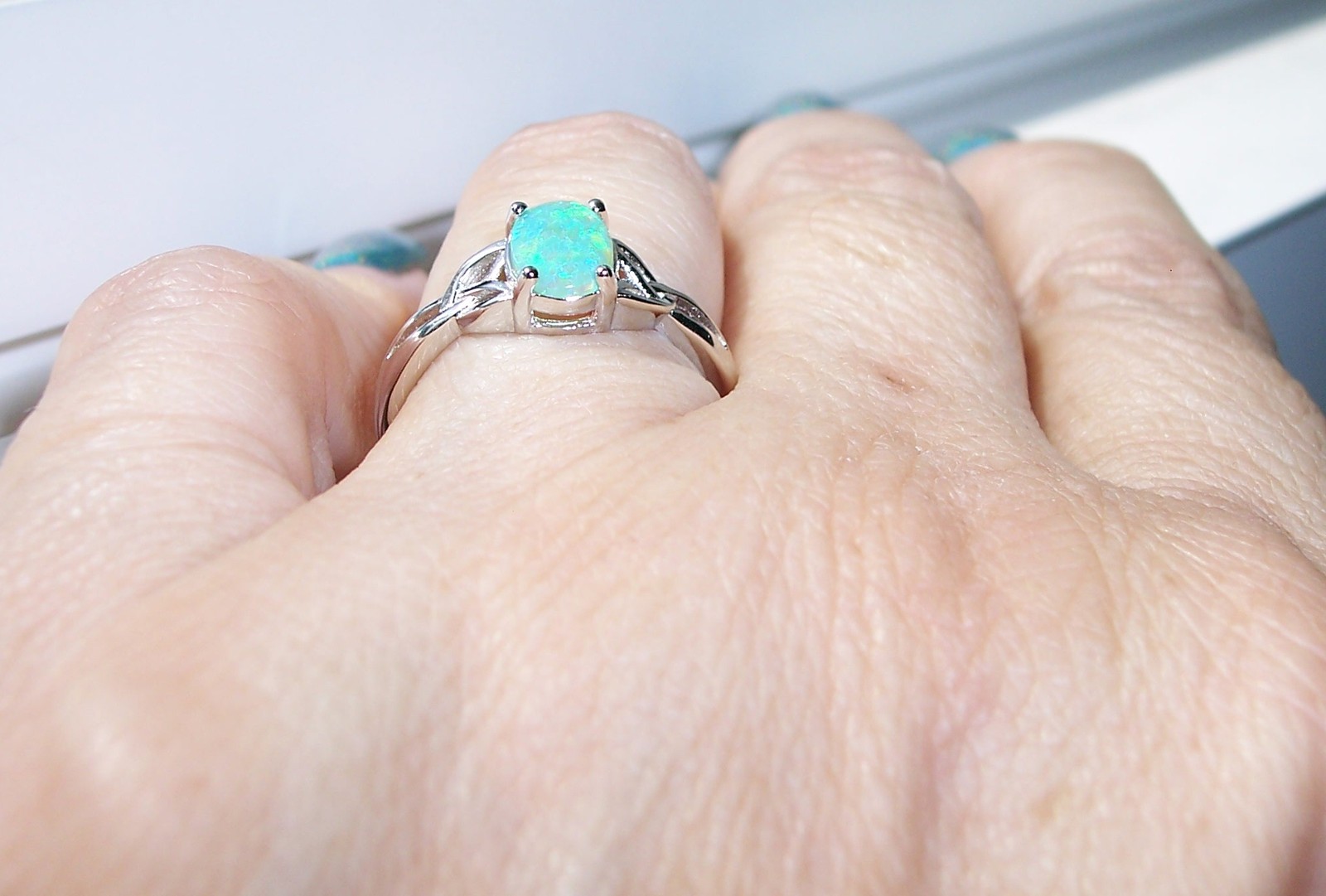 Oval Green Fire Opal Lab Created Ring 925 Sterling Silver Women’s Sizes 3-13